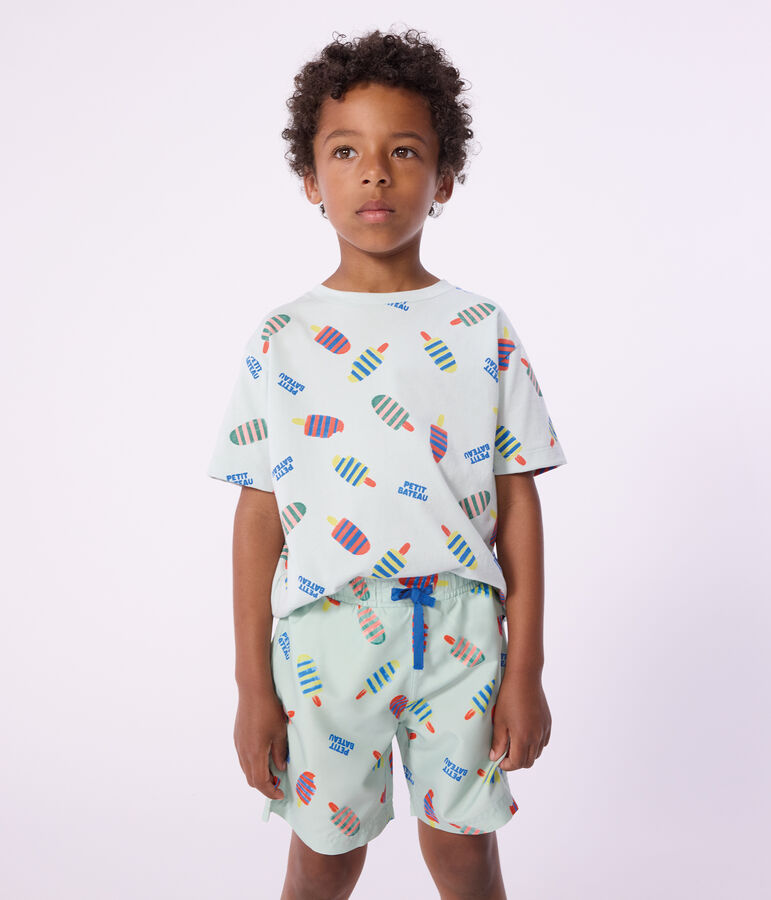 Children's short-sleeved seagull print cotton T-shirt blue/multicolor