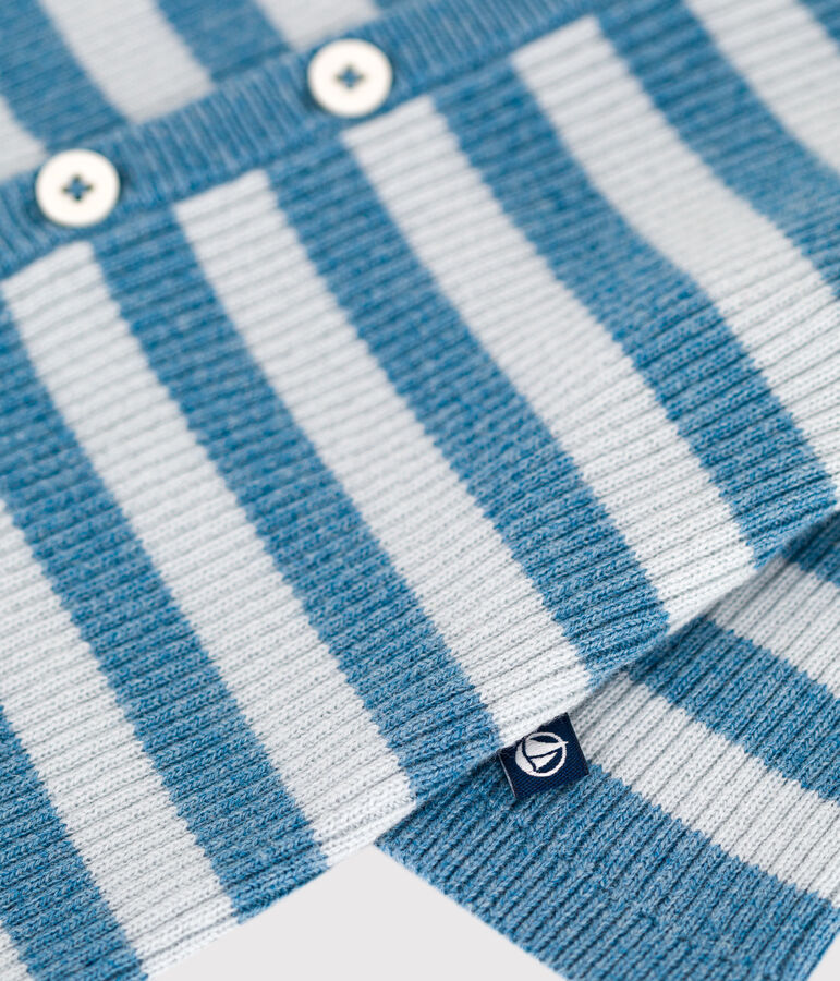Babies' stripy wool and cotton knit playsuit blue/blue