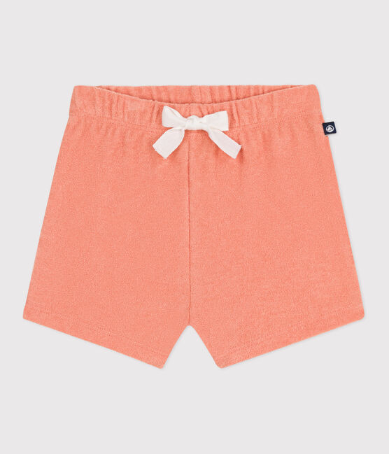 Babies' cotton terry shorts ABRICOT orange