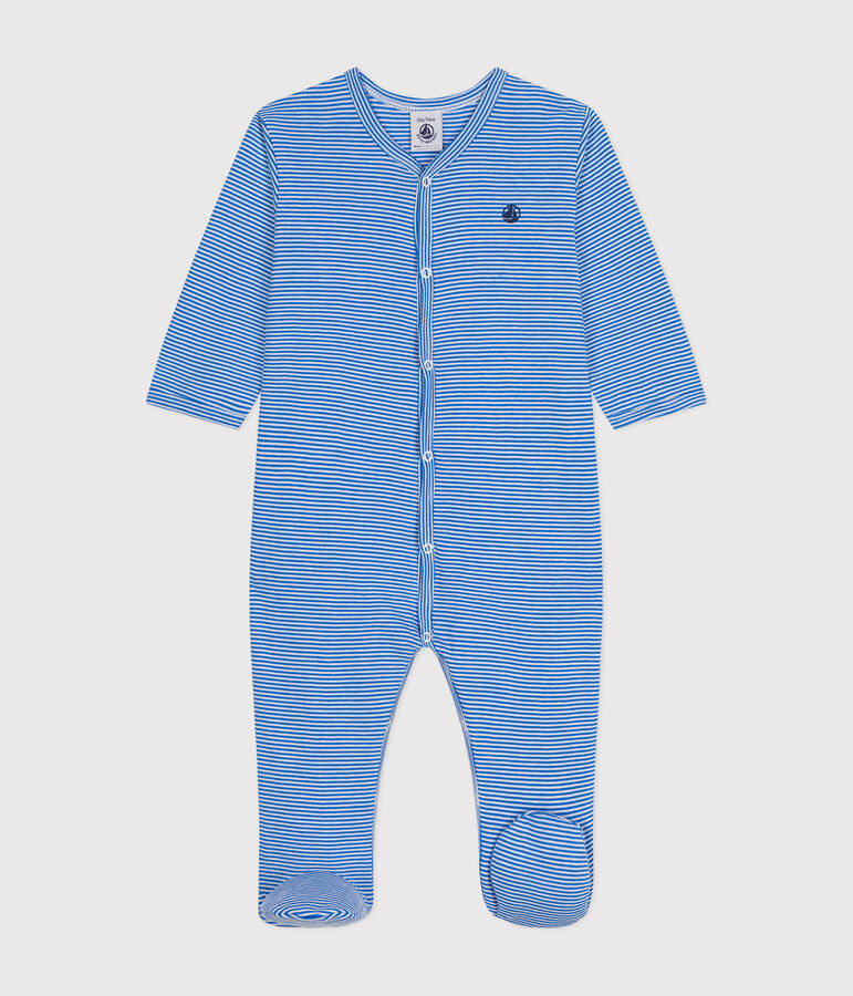 Babies' Stripy Cotton Pyjamas DELPHINIUM /MARSHMALLOW