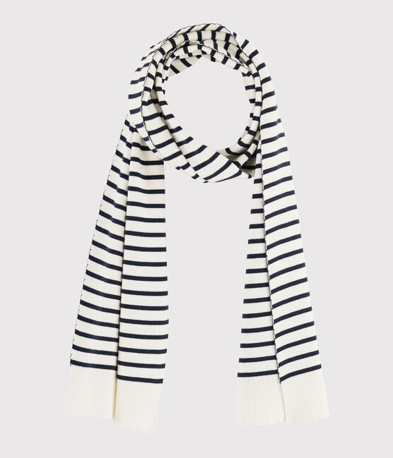 Unisex Striped Cotton Scarf MARSHMALLOW white/SMOKING blue