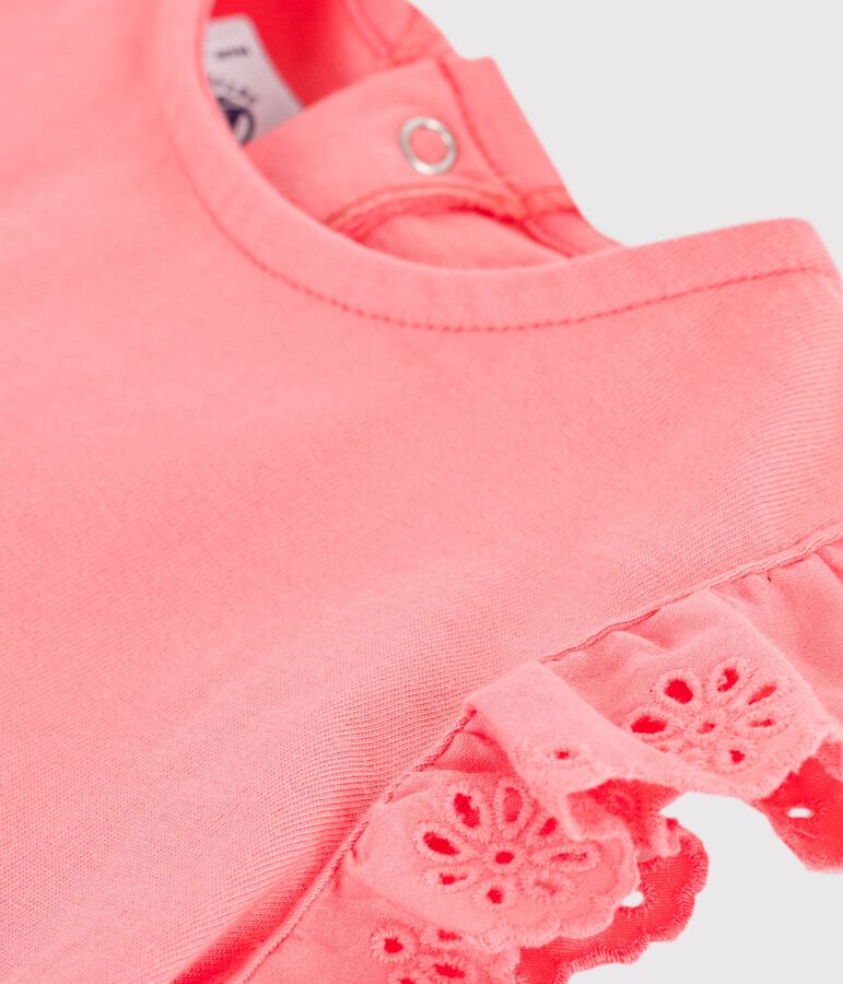 Babies' short-sleeved plain cotton T-shirt pink