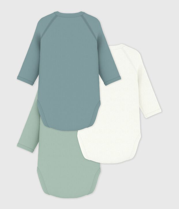 Pack of babies' long-sleeved printed cotton wrapover bodies multicolor