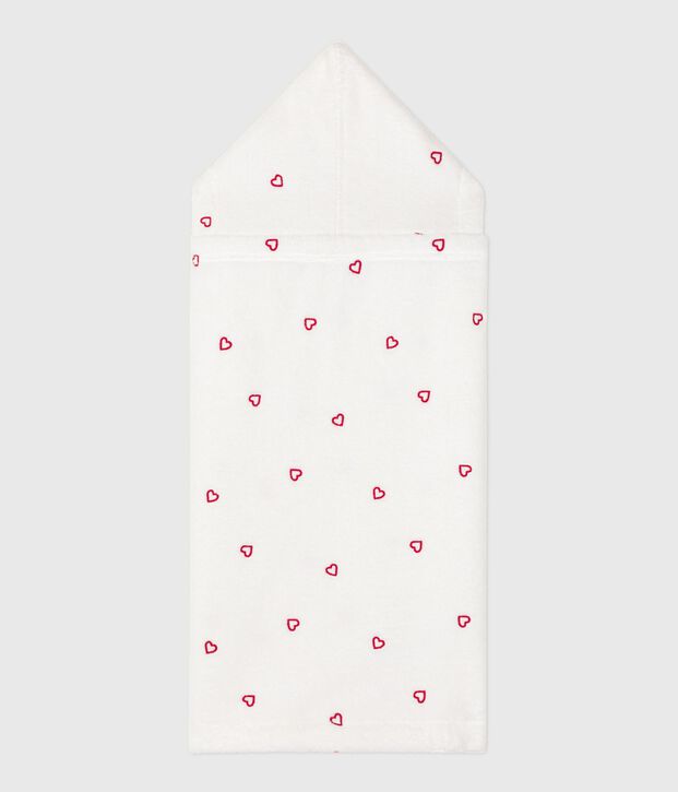 Babies' terry bath cape with embroidered hearts white/pink