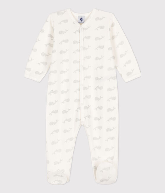 Babies' Velour Sleepsuit MARSHMALLOW white/ARGENT grey