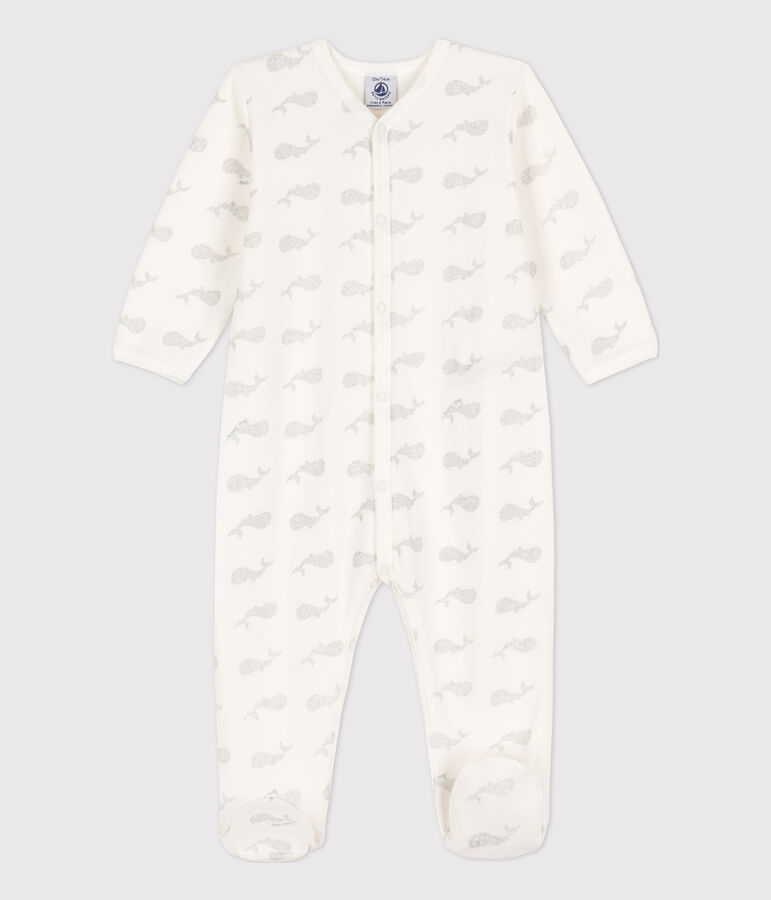 Babies' Velour Sleepsuit white/grey