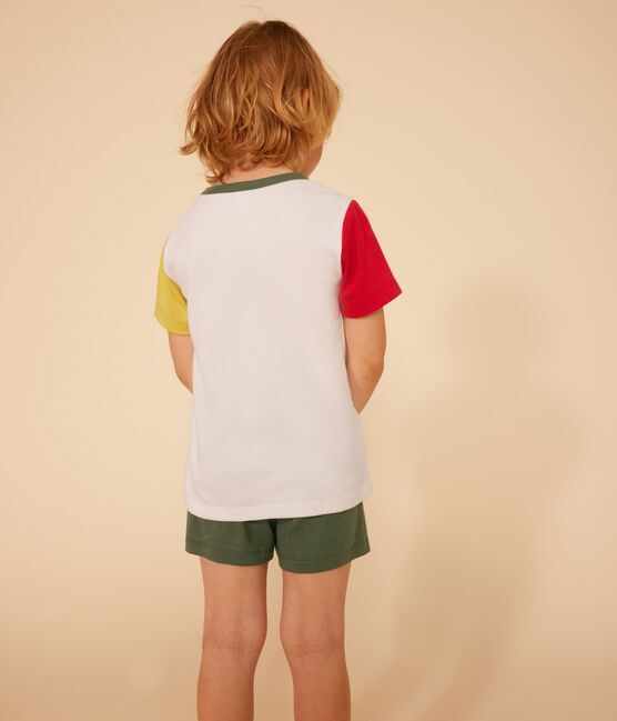 Children's Plain Short Cotton Pyjamas MARSHMALLOW white/MULTICO white