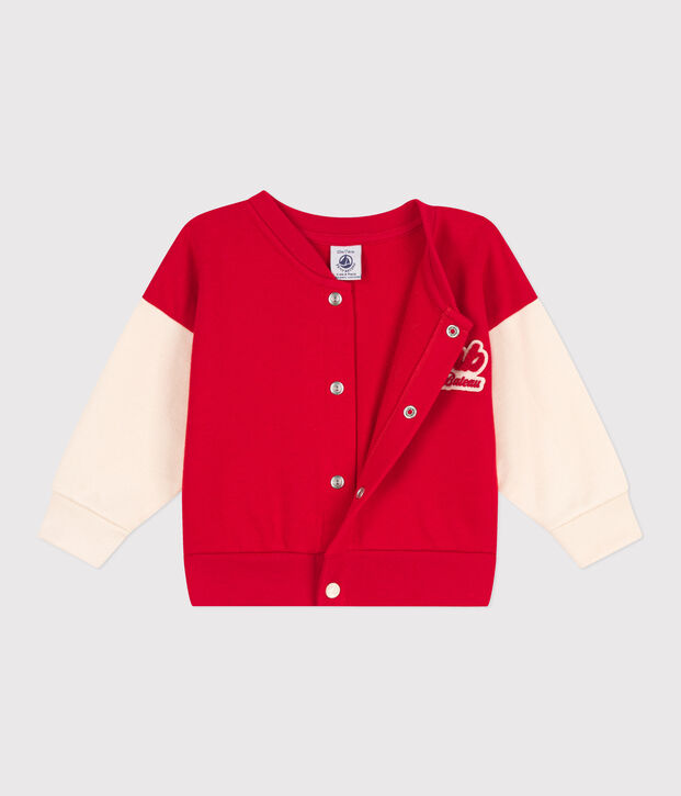 Babies' Fleece Varsity Jacket red/ecru