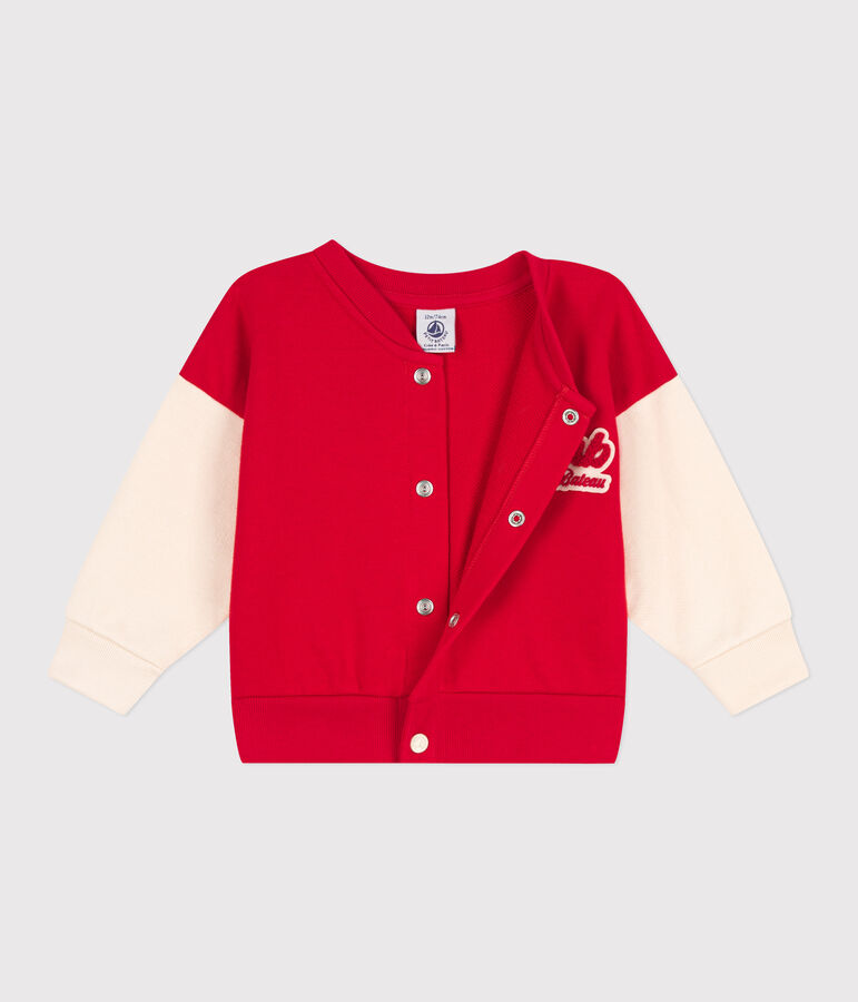 Babies' Fleece Varsity Jacket red/ecru