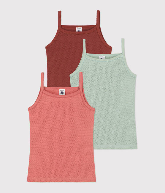 Girls' Plain Cotton Openwork Vest Tops - 3-Pack variante 1