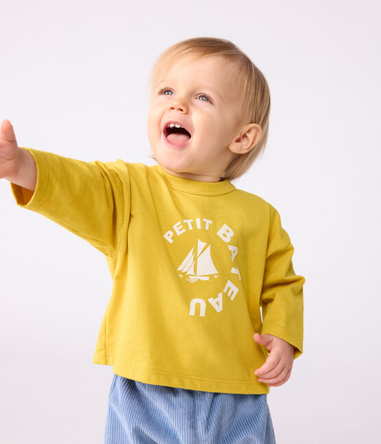 Babies' long-sleeved T-shirt with a cat design NAPLES yellow
