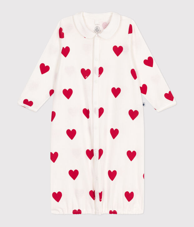 Babies' cotton sleep sack with a collar with red hearts white/red