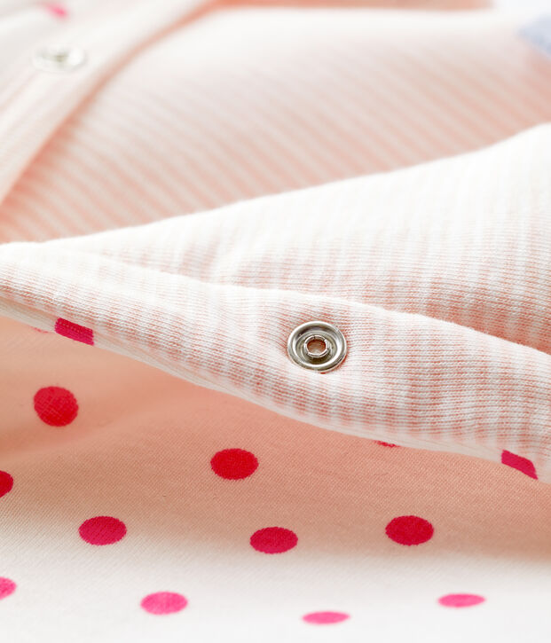 Babies' Footless Padded Cotton Jumpsuit white/pink
