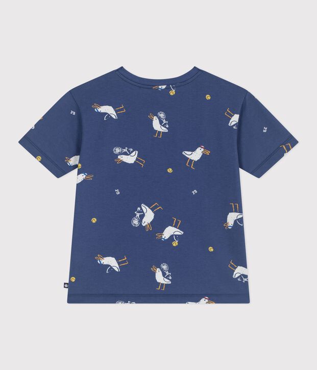 Children's short-sleeved cotton printed T-shirt blue/multicolor
