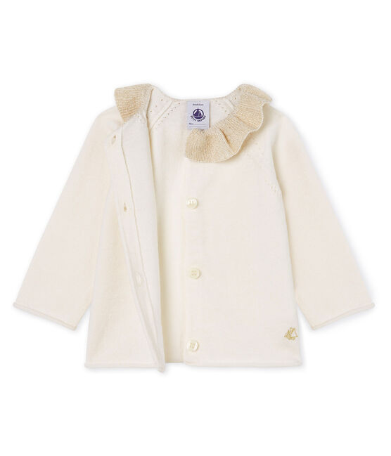 Baby Girls' Wool/Cotton Knit Cardigan MARSHMALLOW white