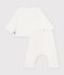 Baby set in plain embroidered cotton chest white
