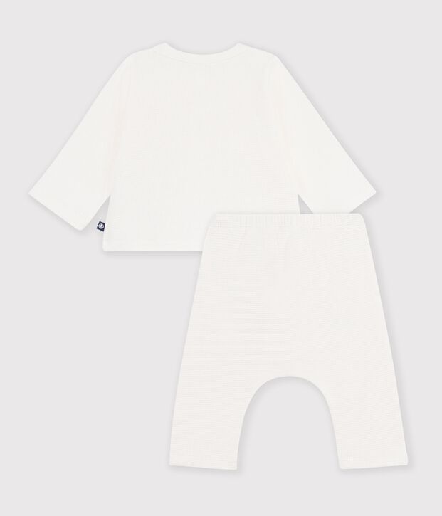 Baby set in plain embroidered cotton chest white