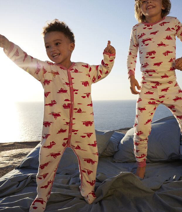 Printed Tube Knit Sleepsuit white/red