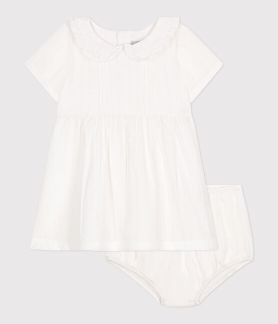 Babies' white cotton dress and bloomers with pretty openwork details ECUME white