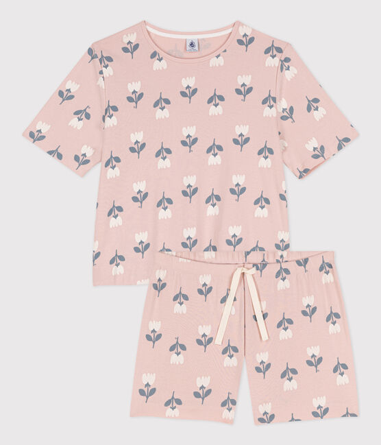 Women's Tulip Patterned Cotton Short Pyjamas SALINE pink/MULTICO white
