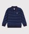 Children's stripy cotton polo neck sweatshirt blue/green/blue
