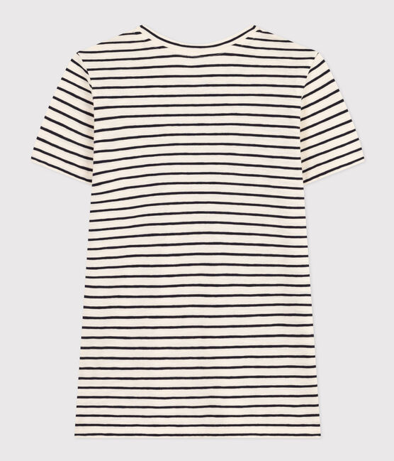 Women's Straight Round-Neck Cotton T-Shirt AVALANCHE white/SMOKING blue