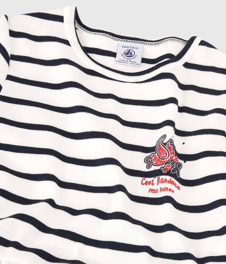 Girls' Short-Sleeved Organic Cotton Dress white/blue