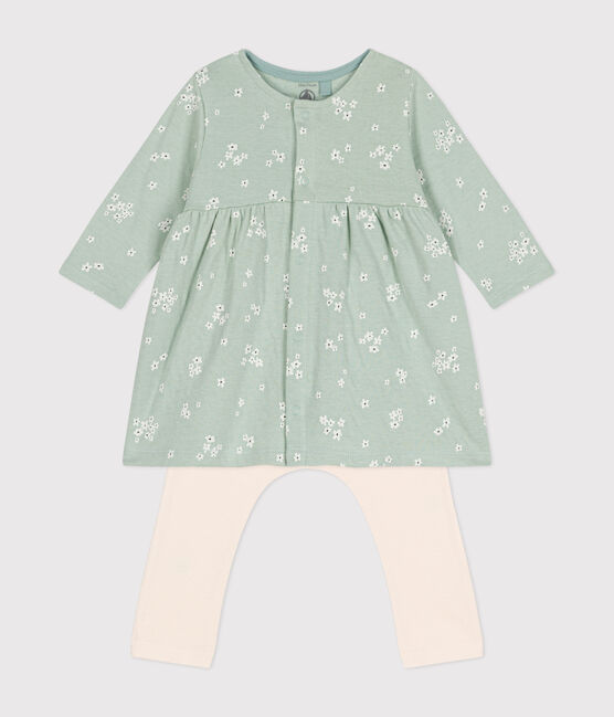 Babies' cotton dress and leggings HERBIER green/MULTICO white