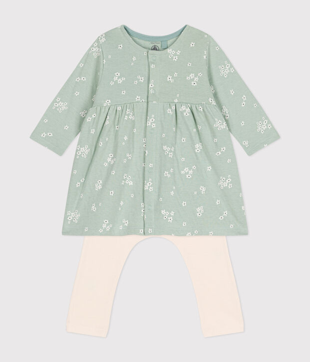 Babies' cotton dress and leggings green/multicolor