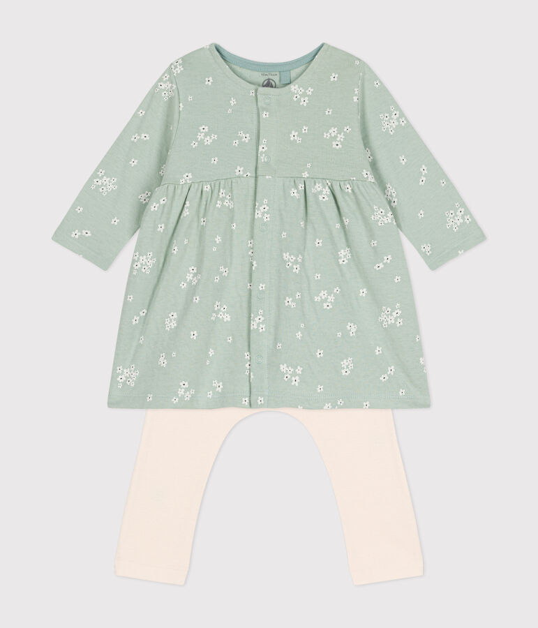 Babies' cotton dress and leggings green/multicolor