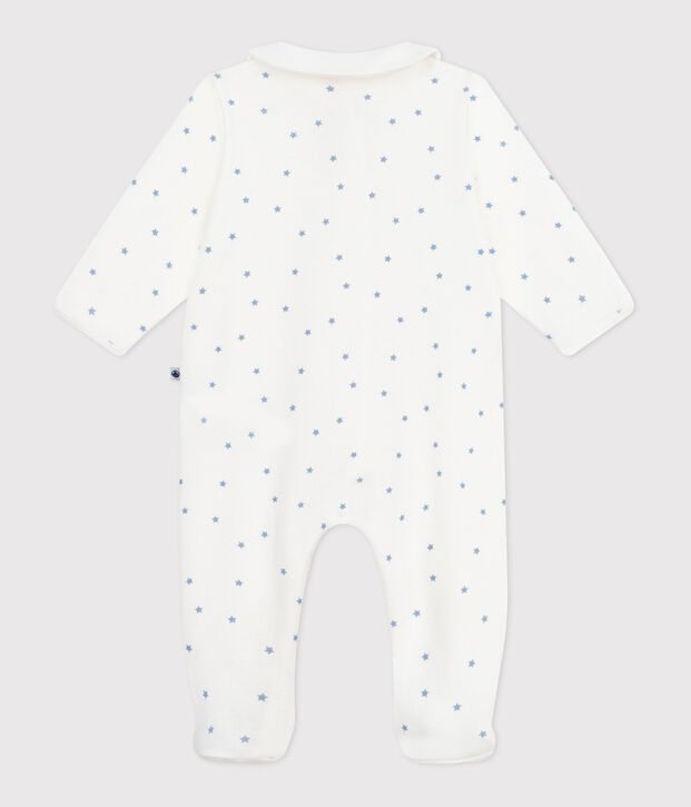 Babies' star printed cotton pyjama suit with a collar white/blue