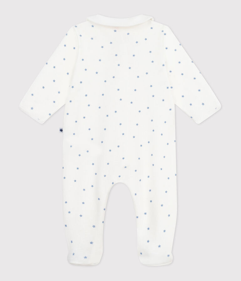 Babies' star printed cotton pyjama suit with a collar white/blue