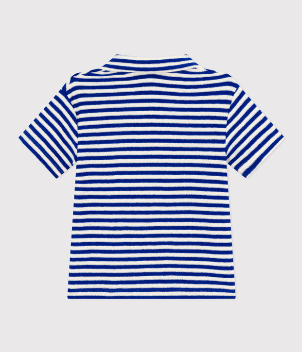Boys' Short-Sleeved Brushed Terry Towelling Polo Shirt blue/ecru
