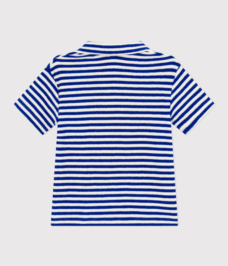 Boys' Short-Sleeved Brushed Terry Towelling Polo Shirt blue/ecru