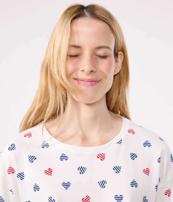 Women's cotton heart print pyjamas MARSHMALLOW white/MULTICO white