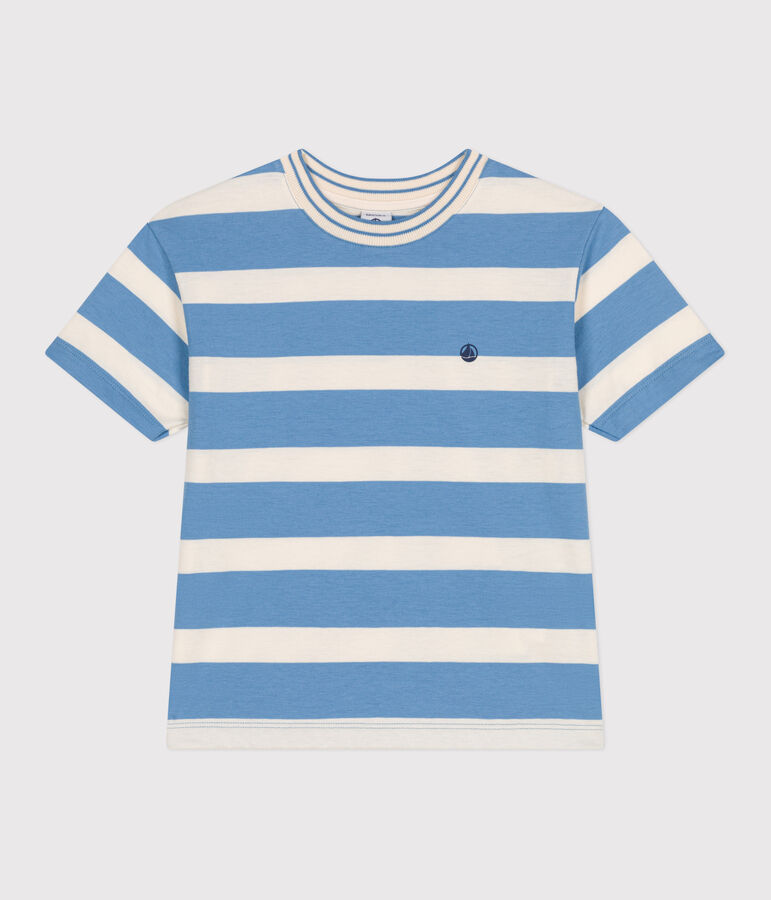 Children's short-sleeved stripy cotton T-shirt ALASKA blue/AVALANCHE