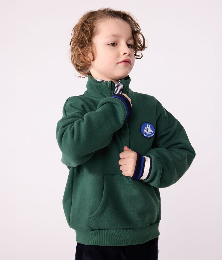 Children's plain shawl collared cotton sweatshirt green