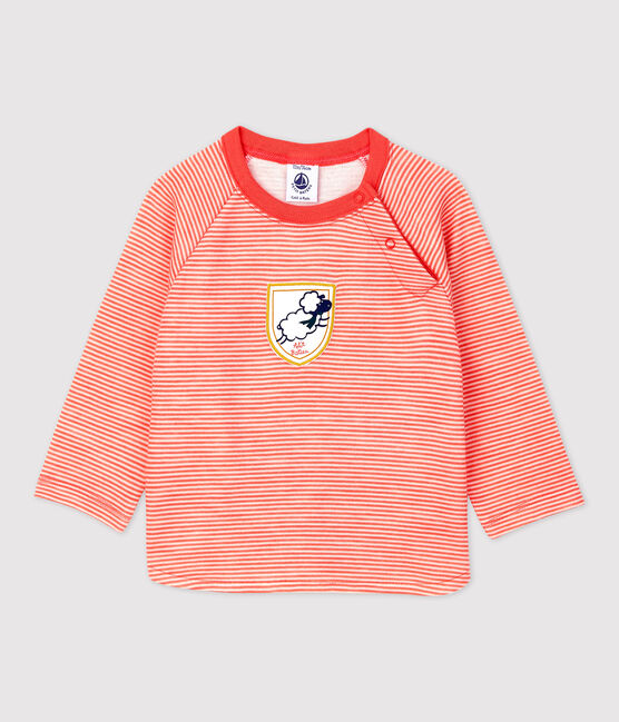 Babies' Wool/Cotton T-Shirt OURSIN orange/MARSHMALLOW white