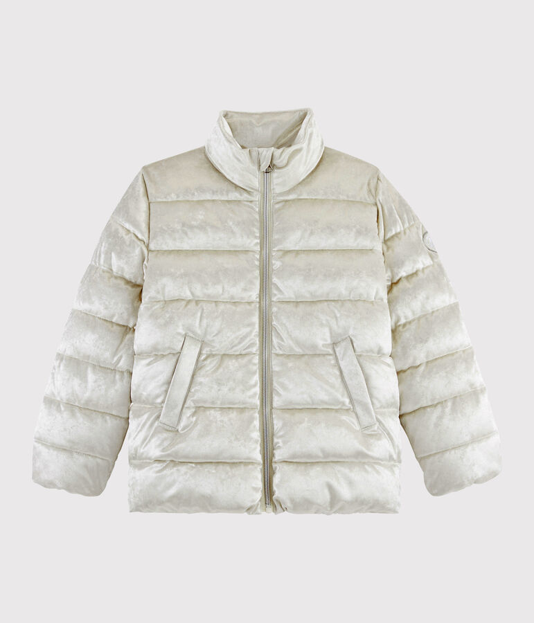 Girls' velvet puffer jacket ARGENT grey