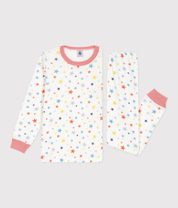 Children's star print cotton pyjamas white/multicolor