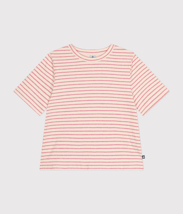 Women's Boxy tube knit T-shirt Ecru/pink