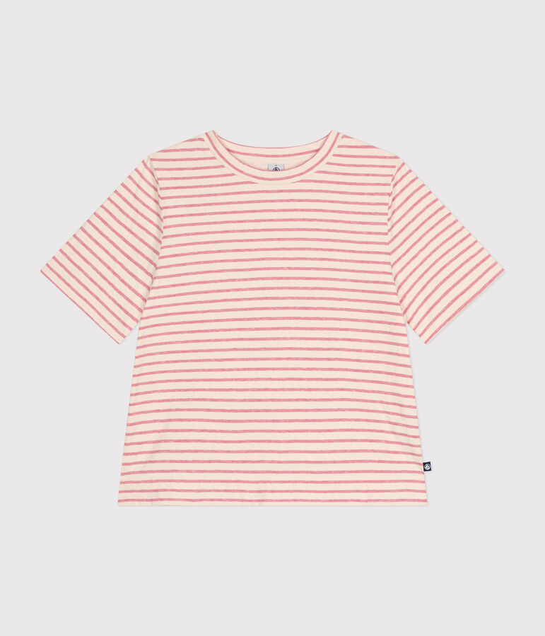 Women's Boxy tube knit T-shirt Ecru/pink
