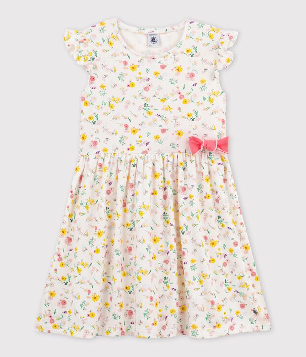 Girls' Short-Sleeved Cotton Dress white/multicolor