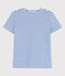 Women's Straight Round-Neck Cotton T-Shirt MARSHMALLOW white/PERSE blue