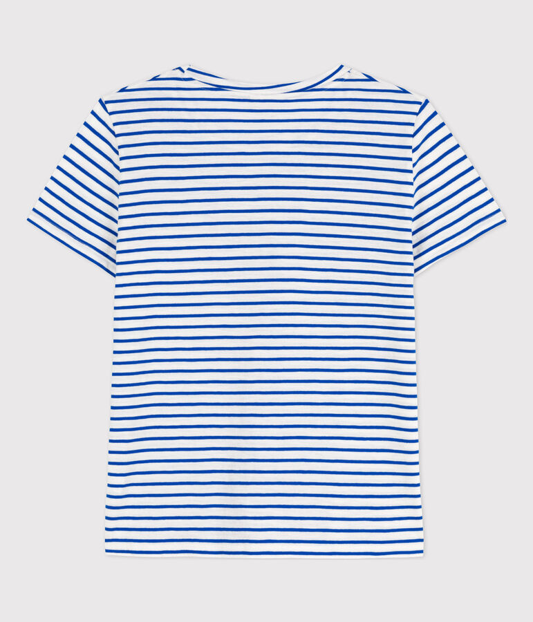 Women's Straight Round-Neck Cotton T-Shirt white/blue