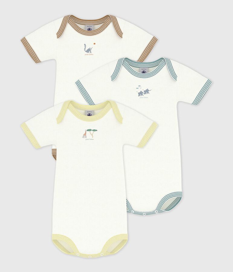 Pack of babies' short-sleeved plain cotton bodies multicolor