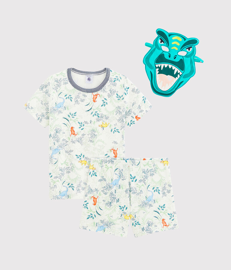 Boys' Short Pyjamas with Mask MARSHMALLOW white/MULTICO white