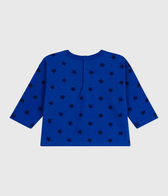 Babies' long-sleeved star-print cotton T-shirt OLYMPIC blue/SOIR