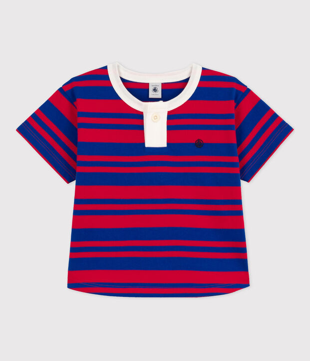 Girls' Striped Cotton T-Shirt blue/red