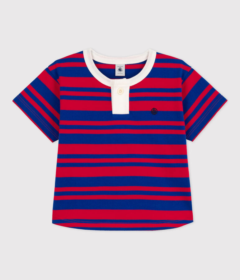 Girls' Striped Cotton T-Shirt blue/red
